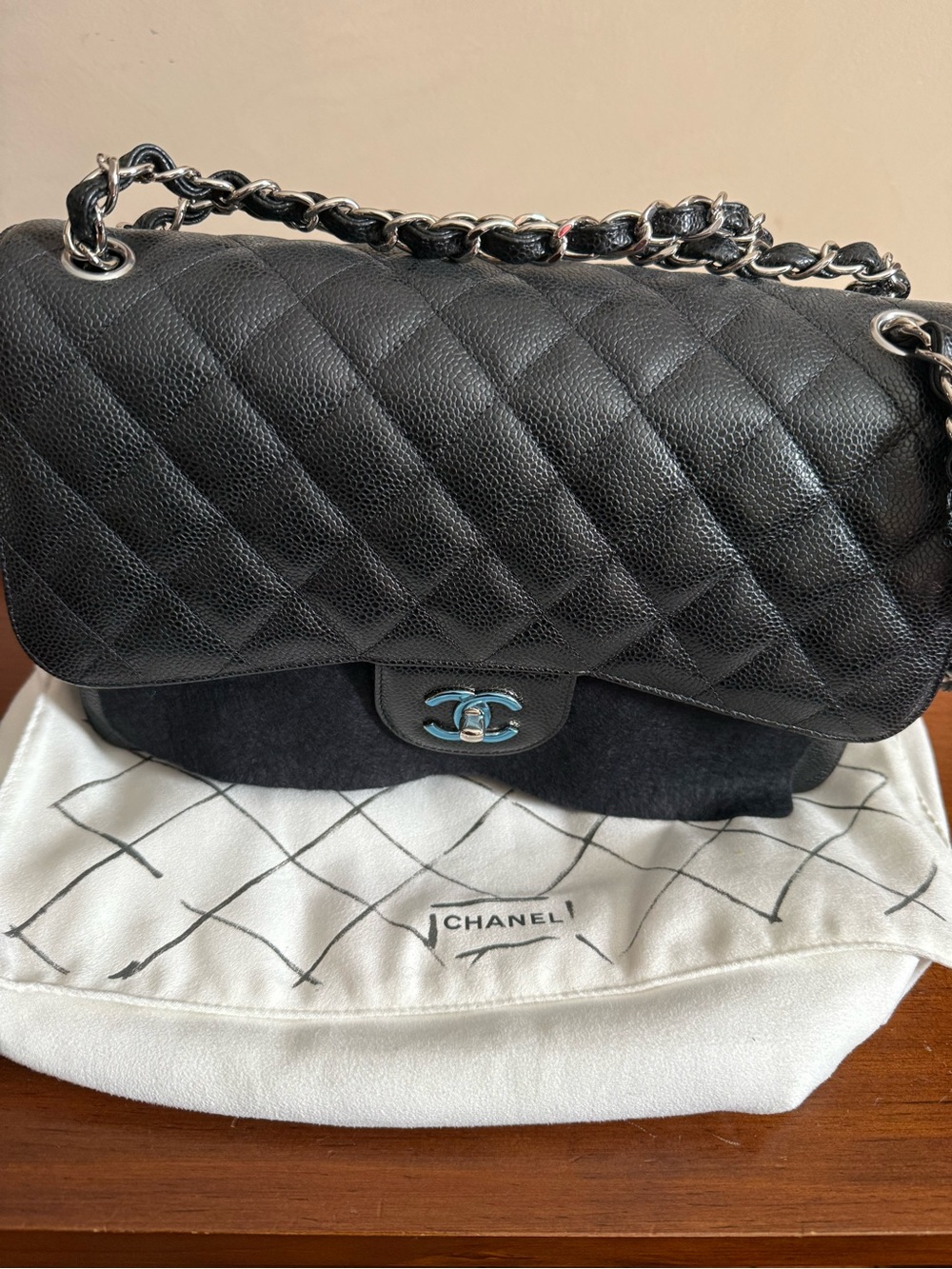 CHANEL Black Quilted Leather Shoulder Bag with Chain Strap
